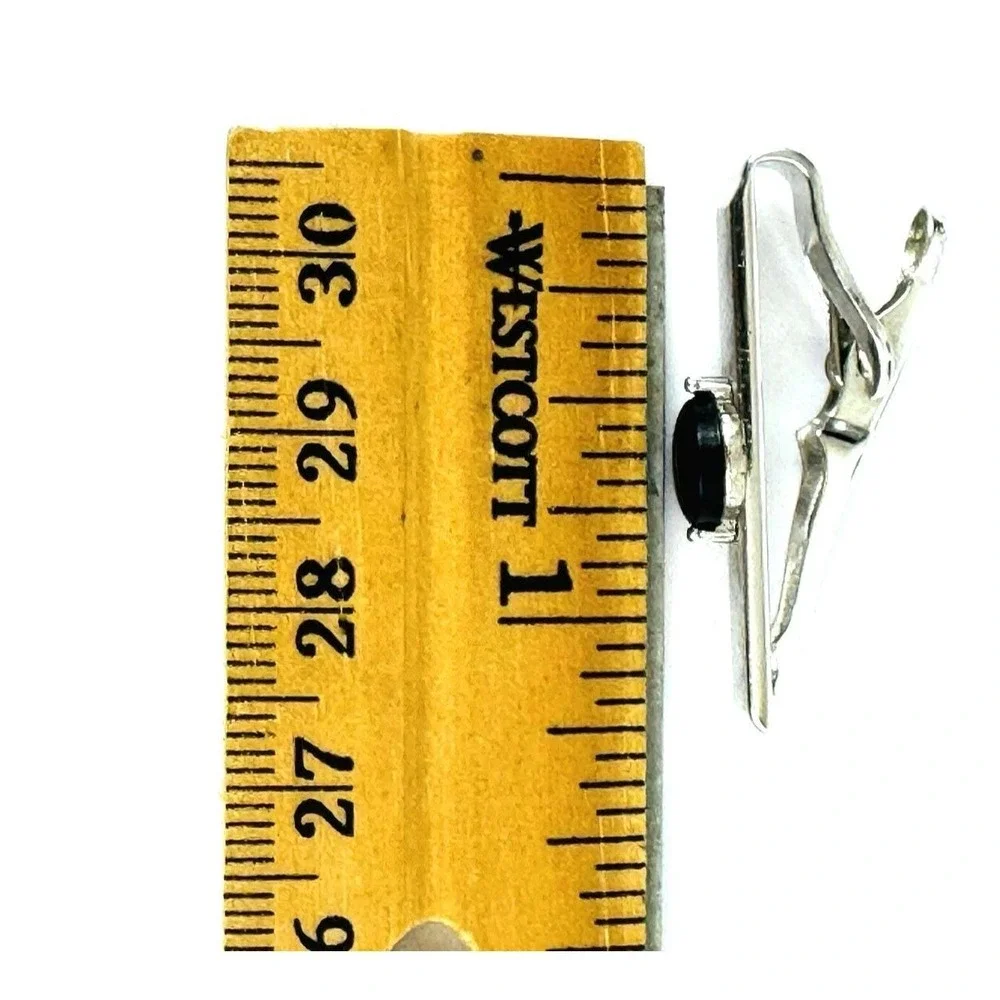 Swank Mens Vintage Silver Tone Black Cabochon Cufflinks and Tie Clip Set MCM